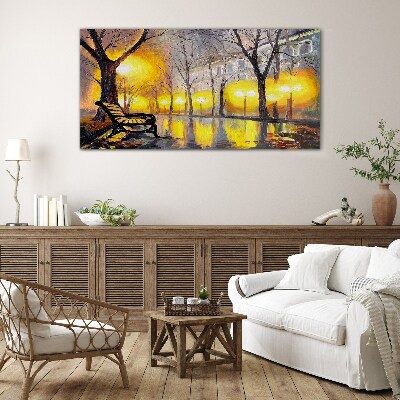 Golden lights in the park Glass art print