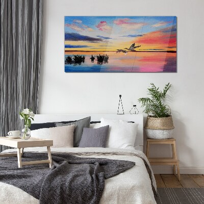 Sunset over the lake Wall art on glass