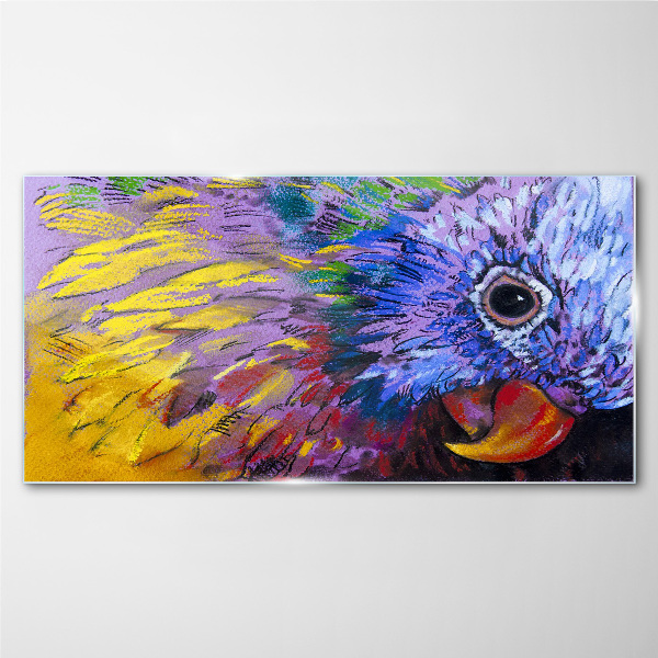 Colorful portrait of a parrot Glass art print