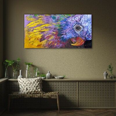 Colorful portrait of a parrot Glass art print