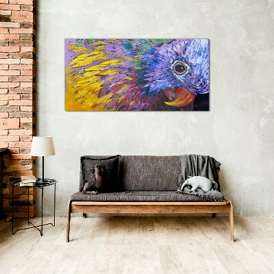 Colorful portrait of a parrot Glass art print