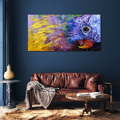 Colorful portrait of a parrot Glass art print