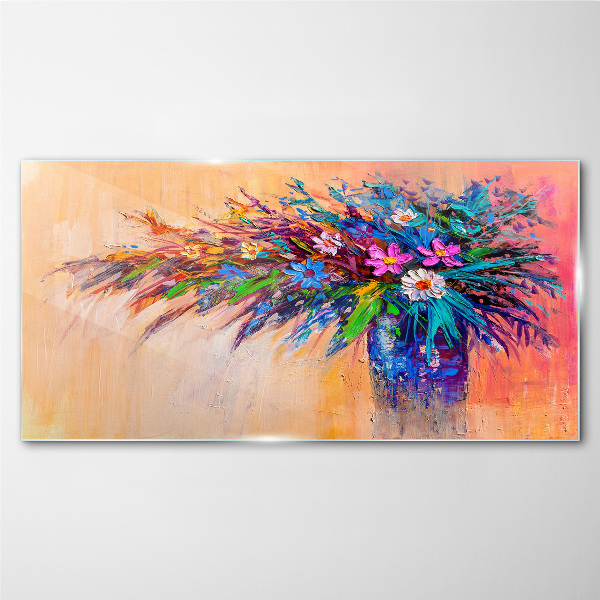 Colorful Flowers in a Vase Glass art print