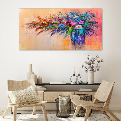 Colorful Flowers in a Vase Glass art print