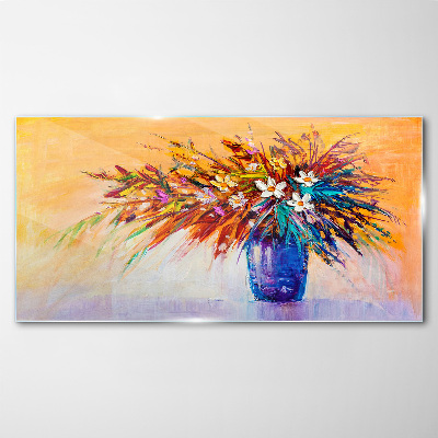 Colorful bouquet in a vase Wall art on glass