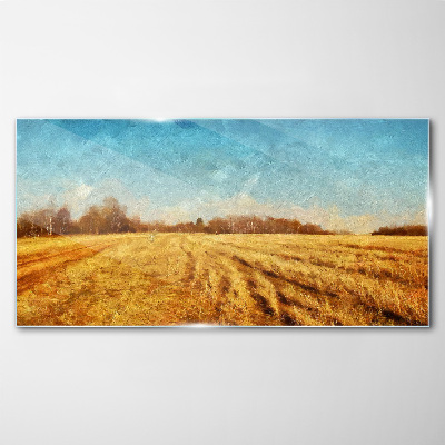 Golden fields under blue sky Glass art print