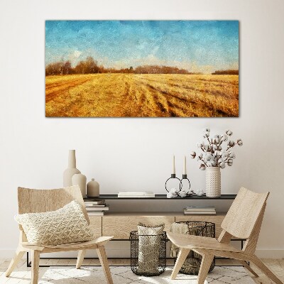 Golden fields under blue sky Glass art print