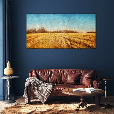 Golden fields under blue sky Glass art print