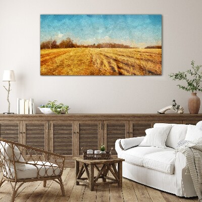 Golden fields under blue sky Glass art print