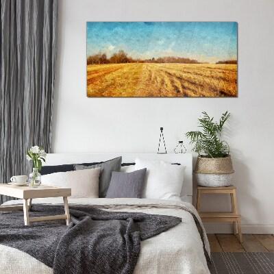 Golden fields under blue sky Glass art print