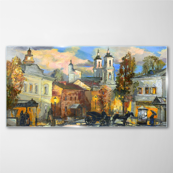 A charming street in autumn scenery Glass art print