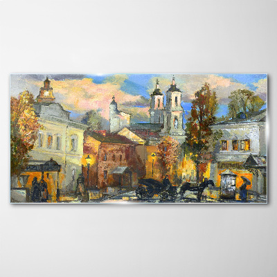 A charming street in autumn scenery Glass art print