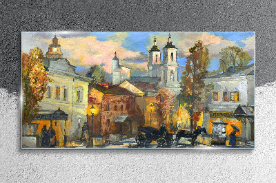 A charming street in autumn scenery Glass art print