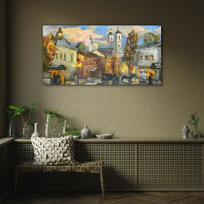 A charming street in autumn scenery Glass art print