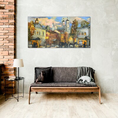 A charming street in autumn scenery Glass art print