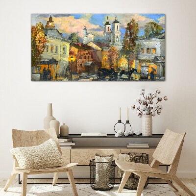 A charming street in autumn scenery Glass art print