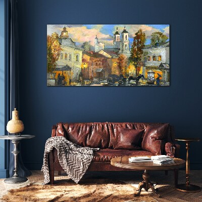 A charming street in autumn scenery Glass art print