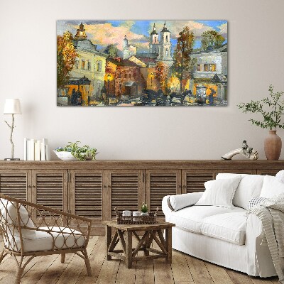 A charming street in autumn scenery Glass art print