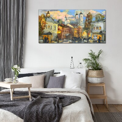 A charming street in autumn scenery Glass art print