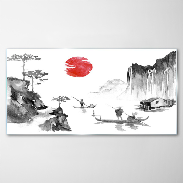 Peaceful landscape with sunset Wall art on glass