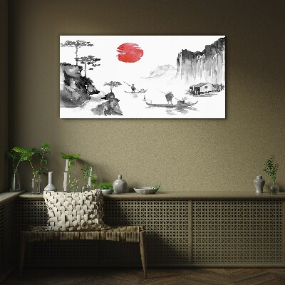 Peaceful landscape with sunset Wall art on glass