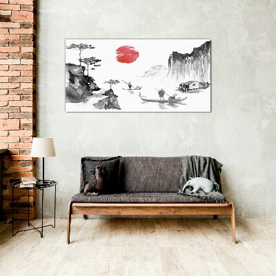 Peaceful landscape with sunset Wall art on glass