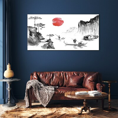 Peaceful landscape with sunset Wall art on glass