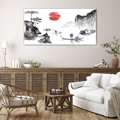 Peaceful landscape with sunset Wall art on glass