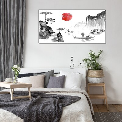 Peaceful landscape with sunset Wall art on glass
