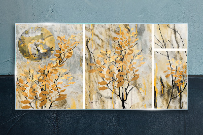 Golden leaves in the moonlight Wall art on glass