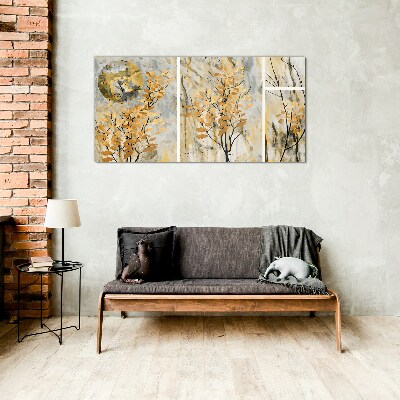 Golden leaves in the moonlight Wall art on glass