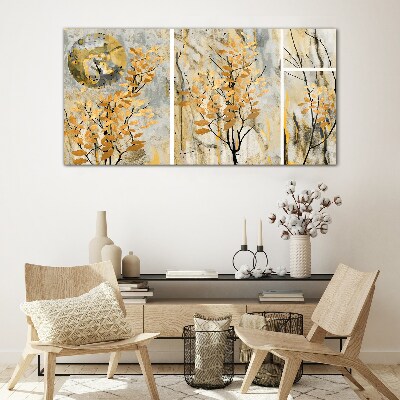 Golden leaves in the moonlight Wall art on glass