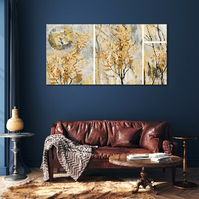Golden leaves in the moonlight Wall art on glass