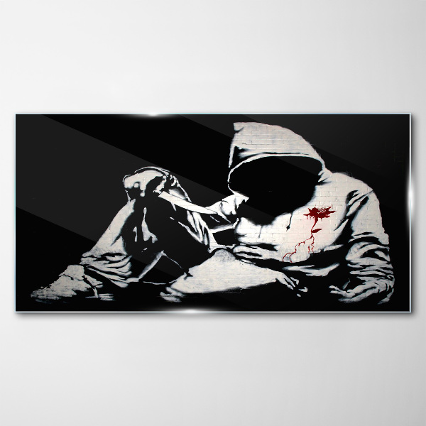 Man with a knife Banksy Wall art on glass