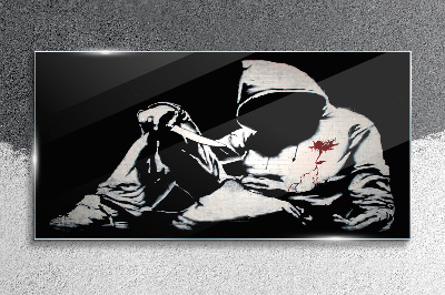 Man with a knife Banksy Wall art on glass