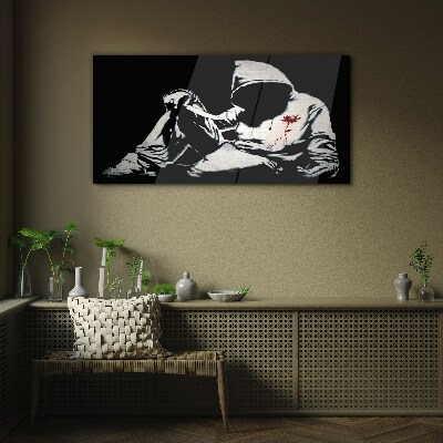 Man with a knife Banksy Wall art on glass