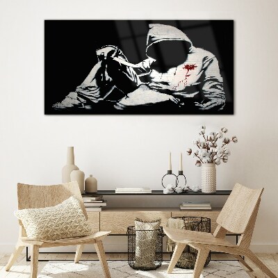 Man with a knife Banksy Wall art on glass