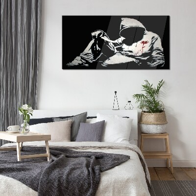 Man with a knife Banksy Wall art on glass