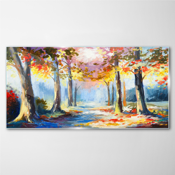 Forest leaves nature path Glass Wall Art