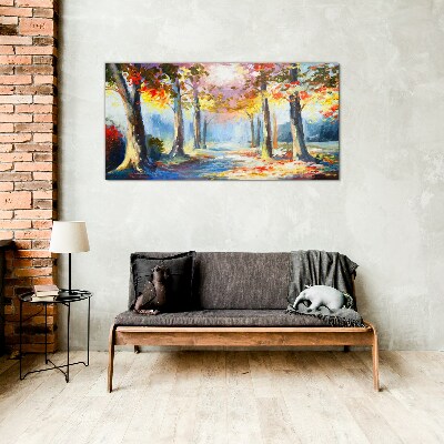 Forest leaves nature path Glass Wall Art