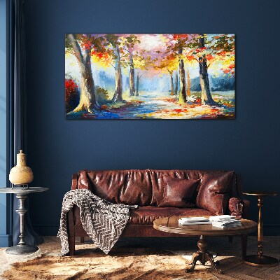 Autumn alley Glass art print