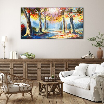 Forest leaves nature path Glass Wall Art