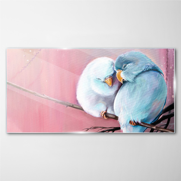 Cute parrots on a branch Wall art on glass