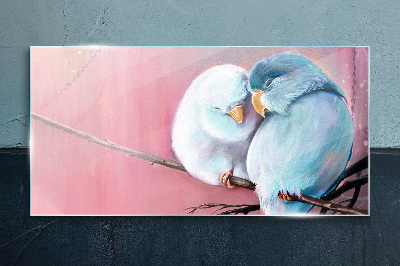 Cute parrots on a branch Wall art on glass