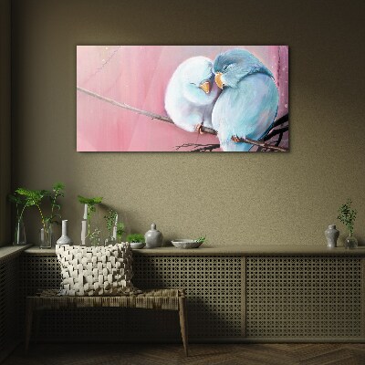 Cute parrots on a branch Wall art on glass