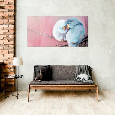 Cute parrots on a branch Wall art on glass