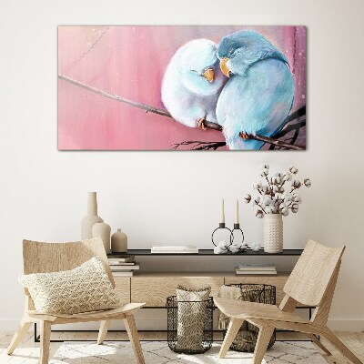 Cute parrots on a branch Wall art on glass