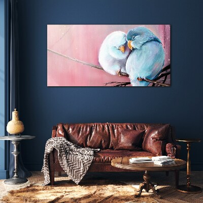 Cute parrots on a branch Wall art on glass