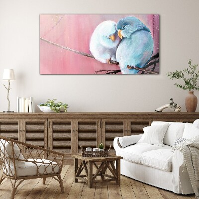 Cute parrots on a branch Wall art on glass