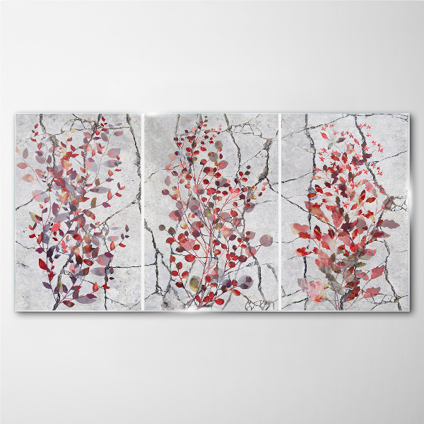 Autumn leaves on a marble background Glass art print